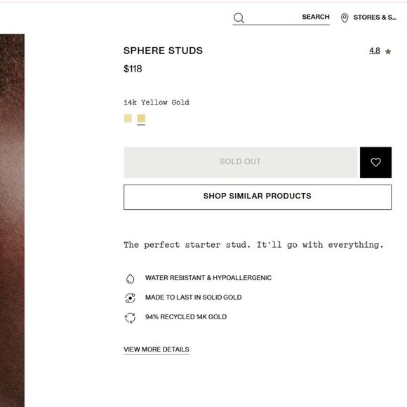 14k Yellow Gold Mejuri Sphere Studs $118 Pouch, Box, Bag, Papers Balls Earrings - Picture 6 of 6